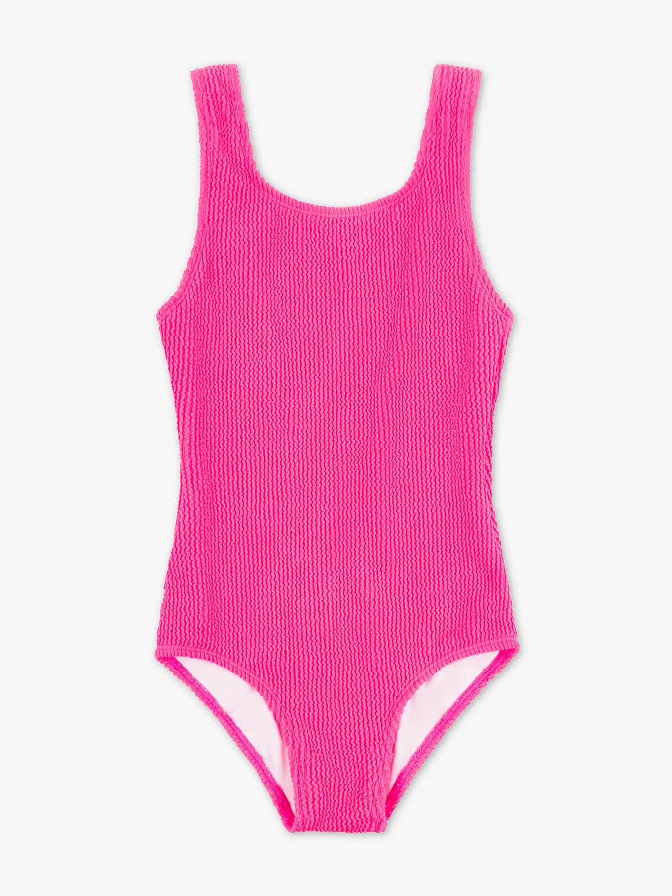 Fiorella Crinkle Square Neck One Piece Swimsuit - Neon Pink