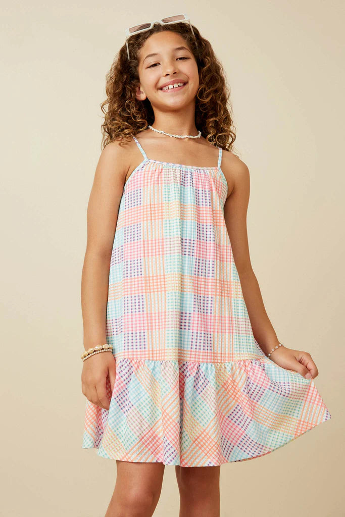 Gradient Mixed Checker Tank Dress