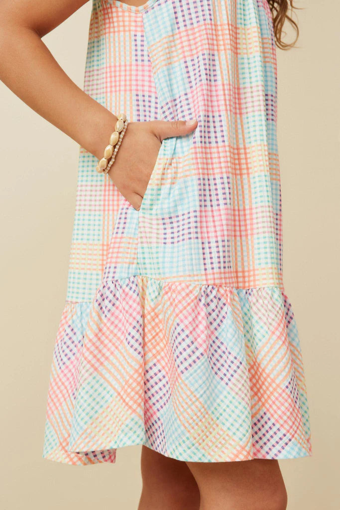 Gradient Mixed Checker Tank Dress