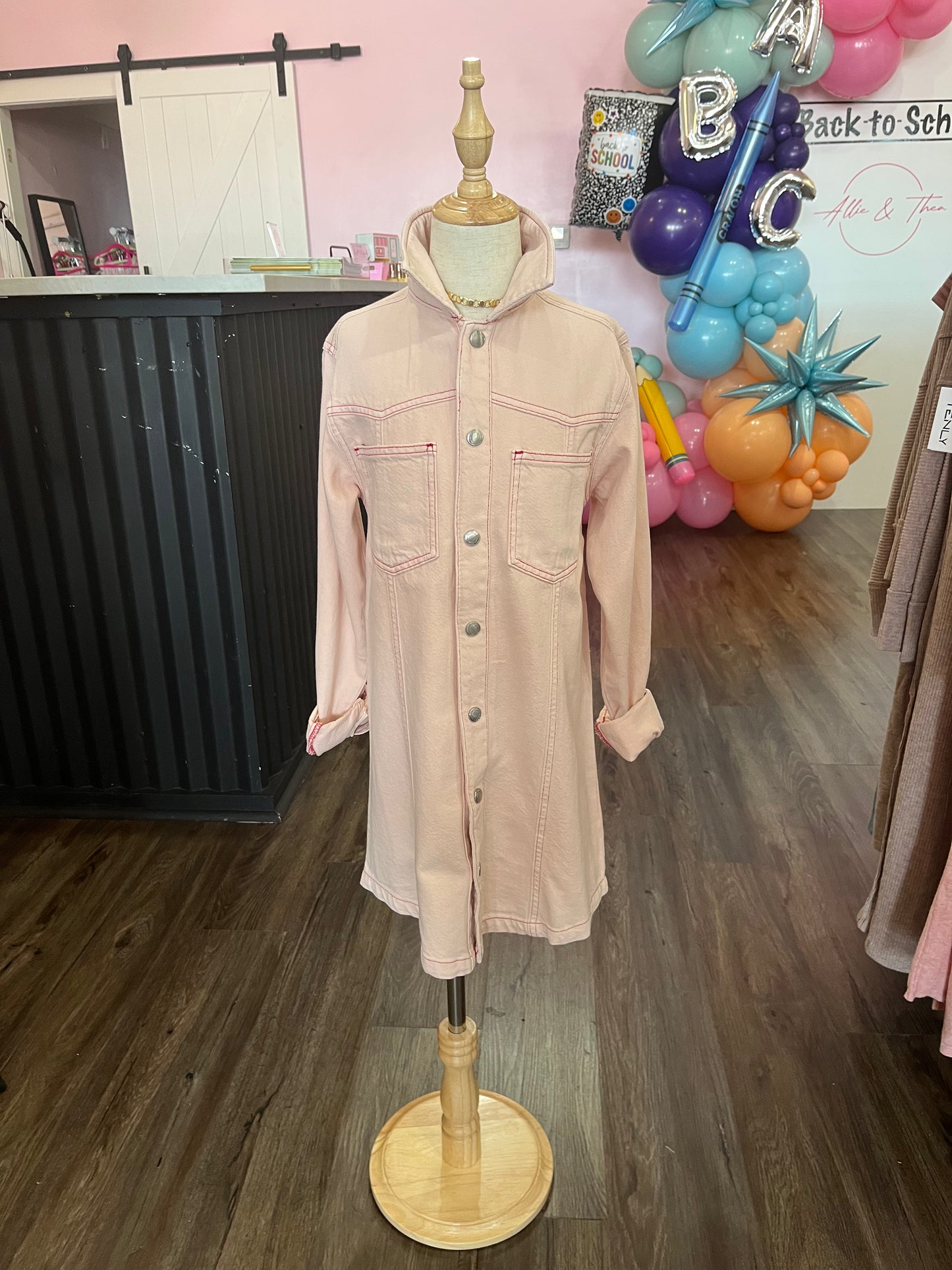 Simona Denim Dress - Pink
