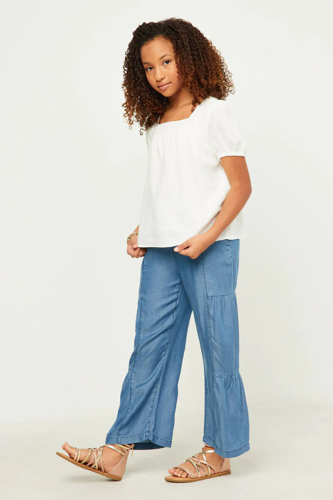 Linen Square Neck Puff Sleeve Top - Off White