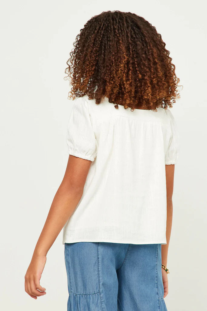 Linen Square Neck Puff Sleeve Top - Off White