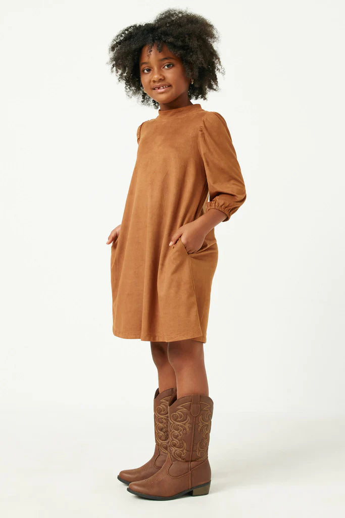 Puff Shoulder Suede Dress - Camel