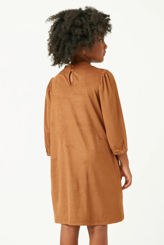 Puff Shoulder Suede Dress - Camel