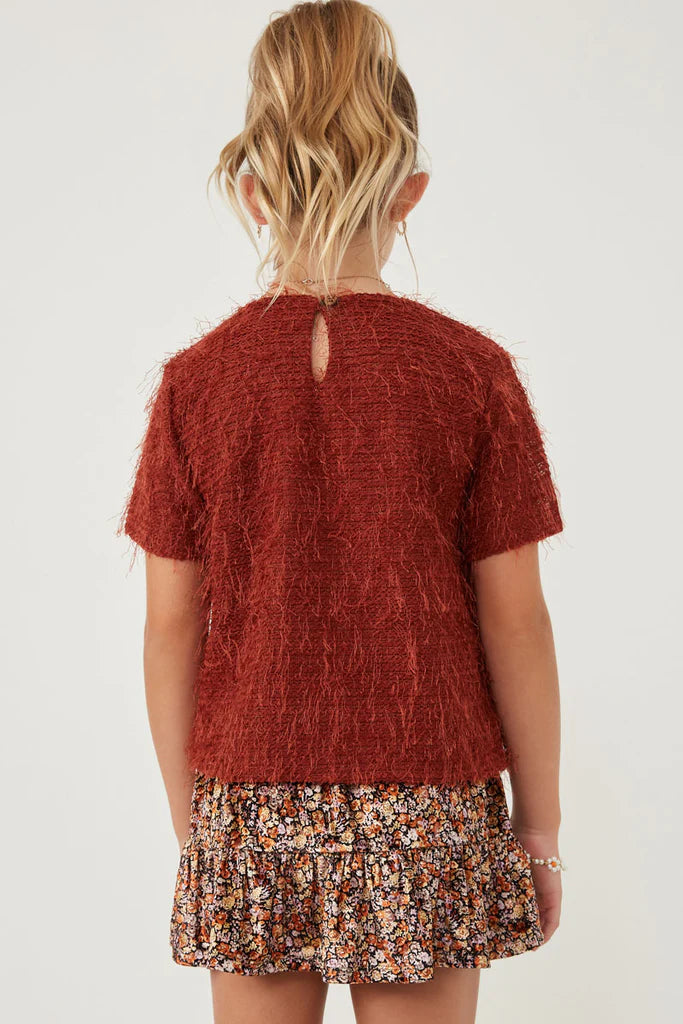 Textured Stringy Short Sleeve Top - Rust