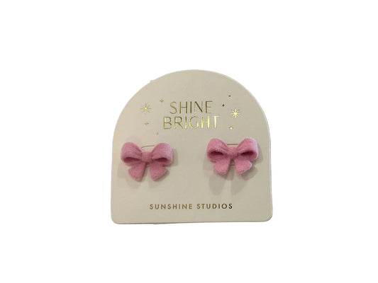 Holiday Flocked Bow Earrings - Pink