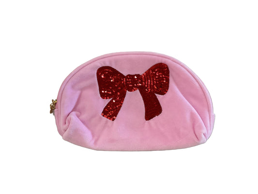 Red Sequins Bow Oval Cosmetic Bag