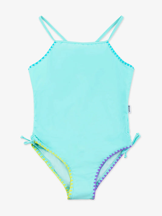 Bridget Embroidered Square Neck One Piece Swimsuit - Teal