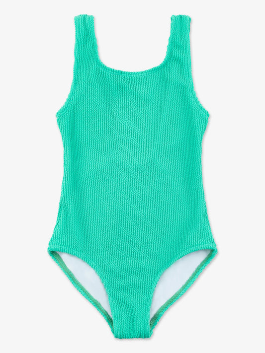 Esther Crinkle Square Neck One Piece Swimsuit - Aqua