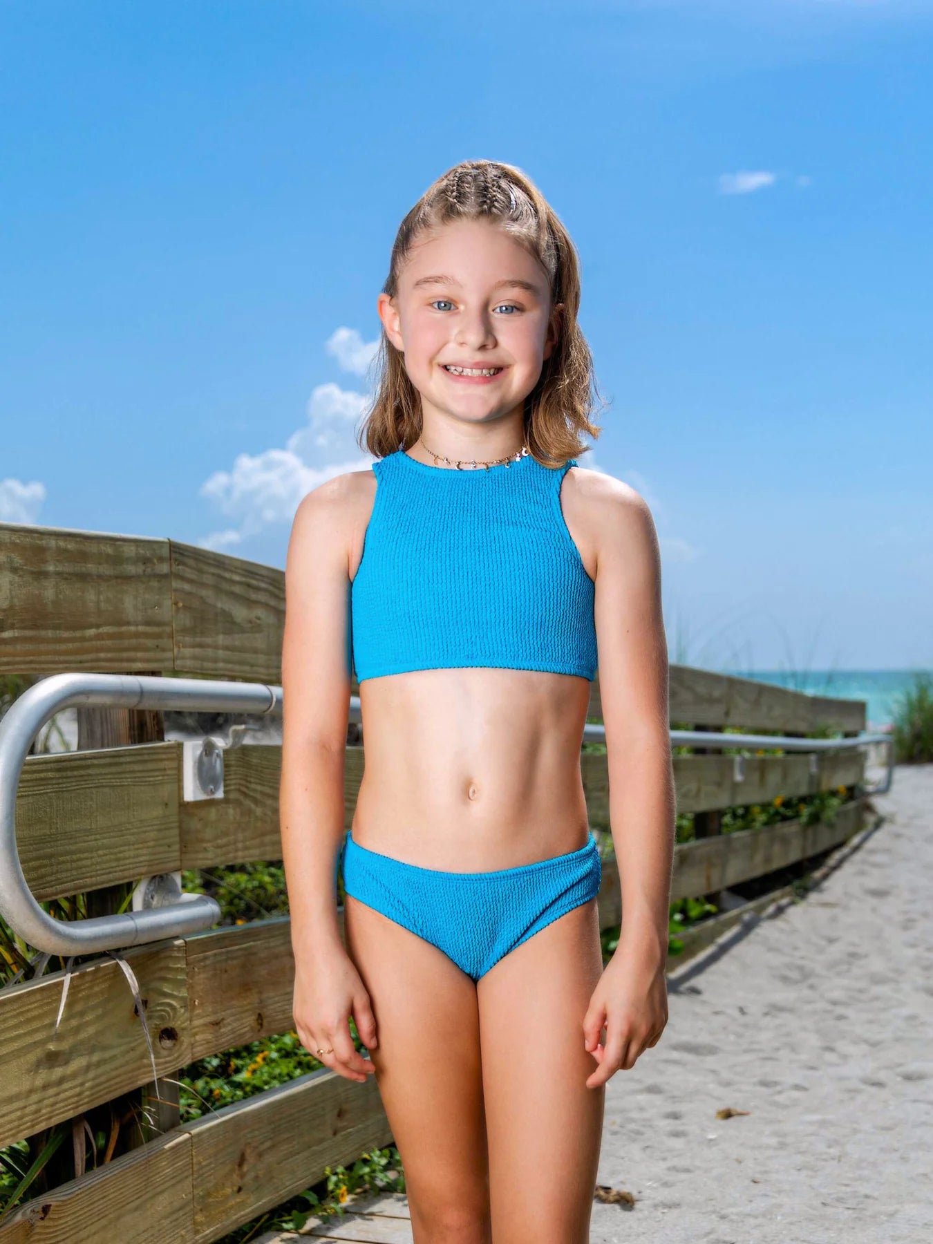 Leona Crinkle Cropped Tankini - Blue