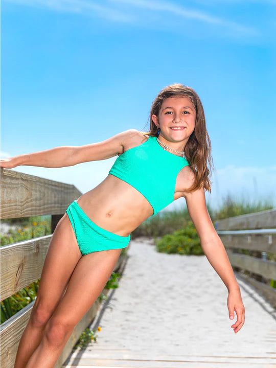 Estelle Crinkle Cropped Tankini - Aqua