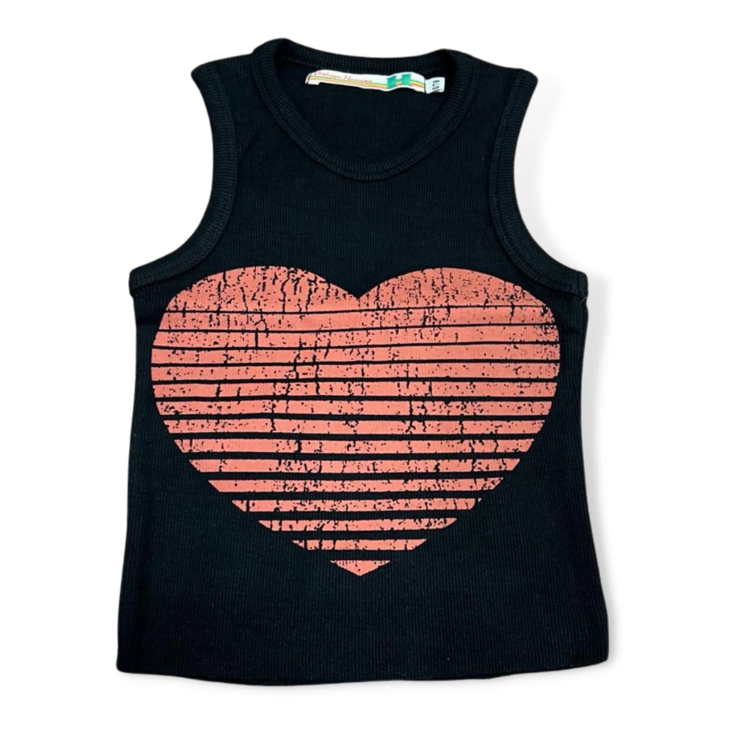 Heart Ribbed Tank - Black