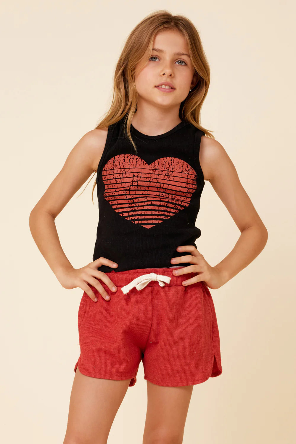 Heart Ribbed Tank - Black